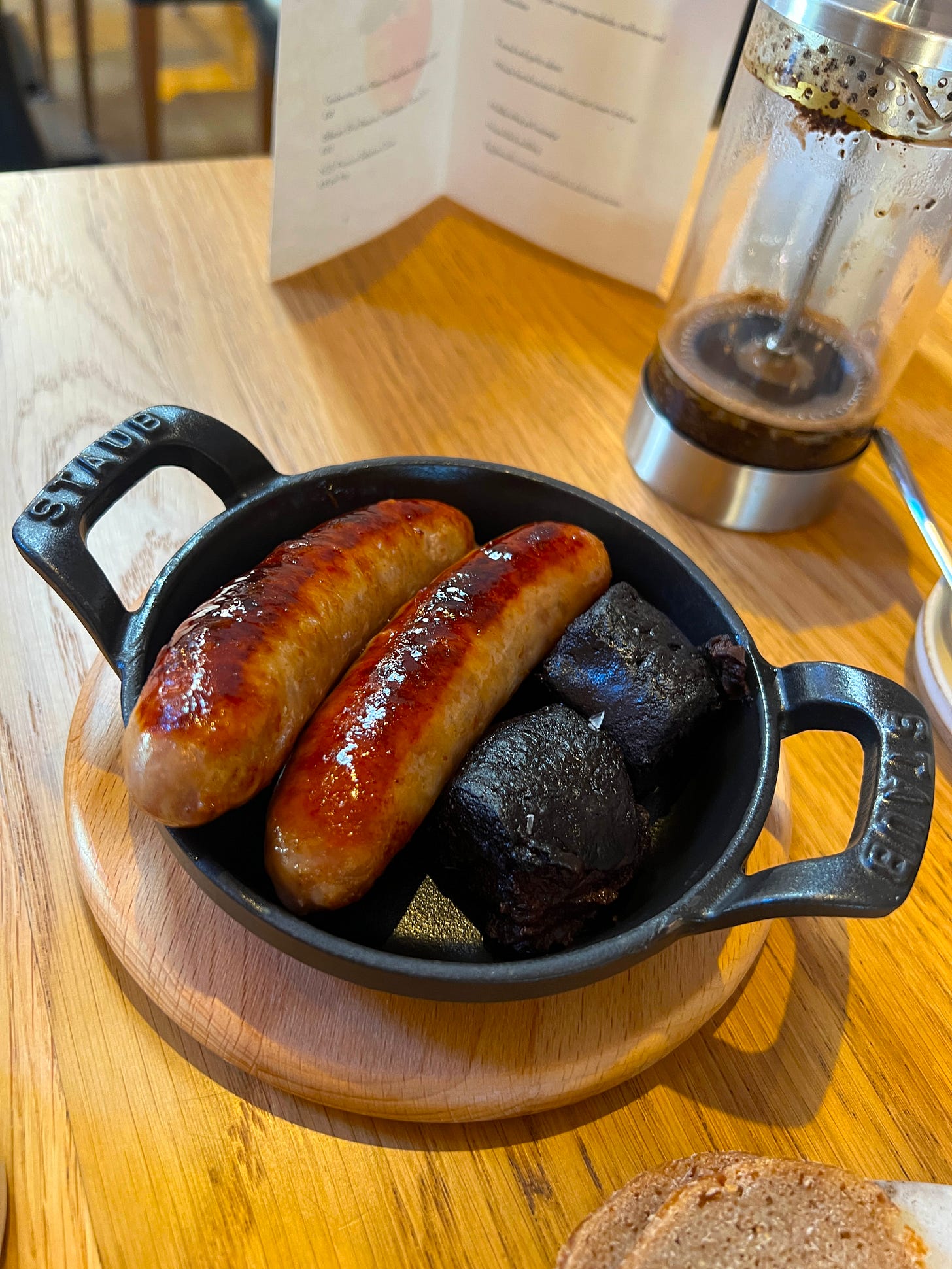 sausages and black pudding at moor hall breakfast