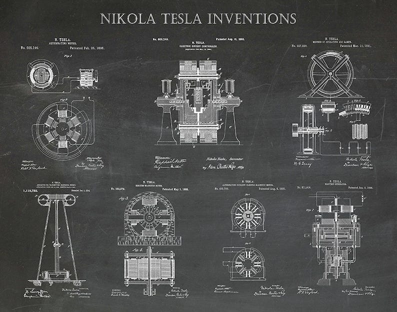 Nikola Tesla Patent Prints 7 Nikola Tesla Inventions Poster | Etsy