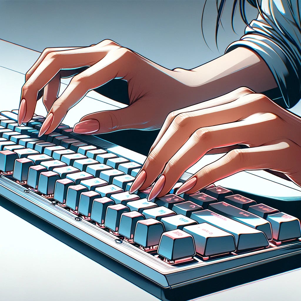 Illustration of fingers typing on a mechanical keyboard.