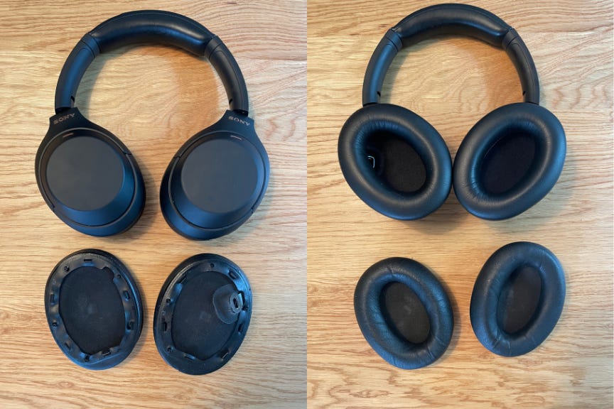 Sony WH1000XM4 headphones with replacement ear pads