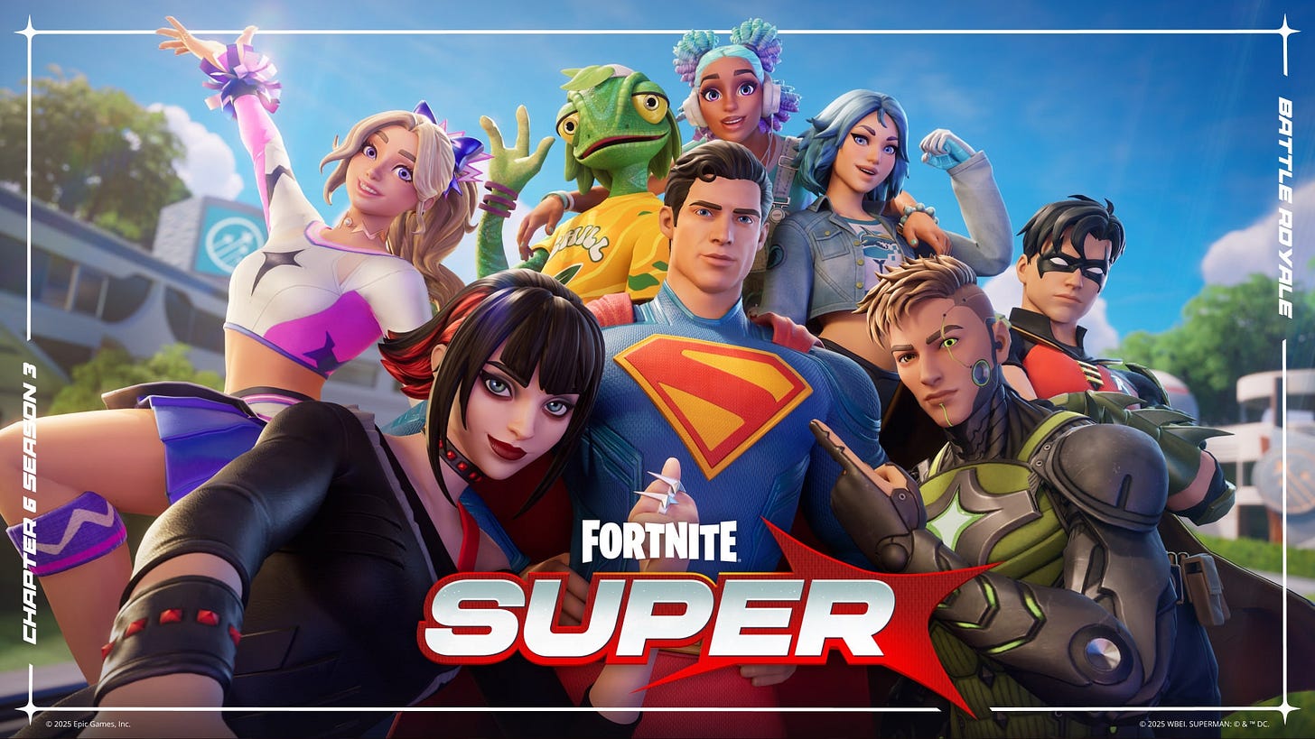 Image Fortnite Super, avec le Superman de David Corenswet et Robin