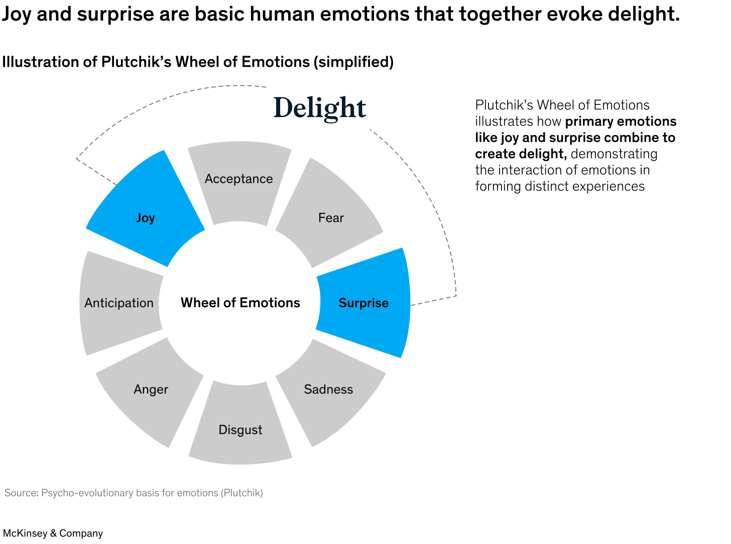 Joy and surprise are basic human emotions that together evoke delight.