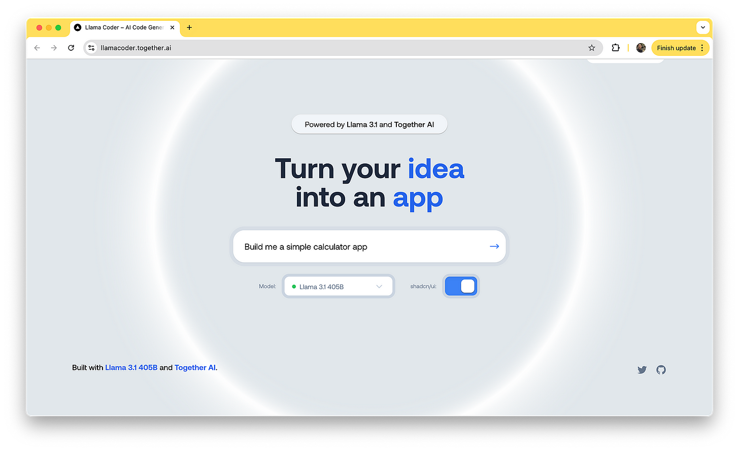 How Does LlamaCoder Work? You can try out LlamaCoder for free here. There’s no need to sign up. You can immediately describe the app you have in mind in the prompt field and hit the Enter key.