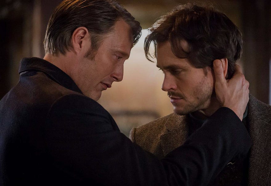 Hannibal and Will from ‘Hannibal’ TV show exchanging a loving embrace