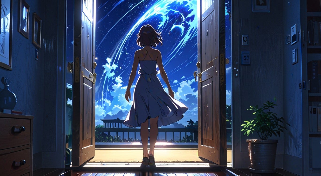 Imagen metáforinca, estilo manga, de Serena Sentti mirando el infinito enfrentando sus miedos