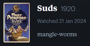 screenshot of LetterBoxd review of Suds, watched January 21, 2024: mangle-worms