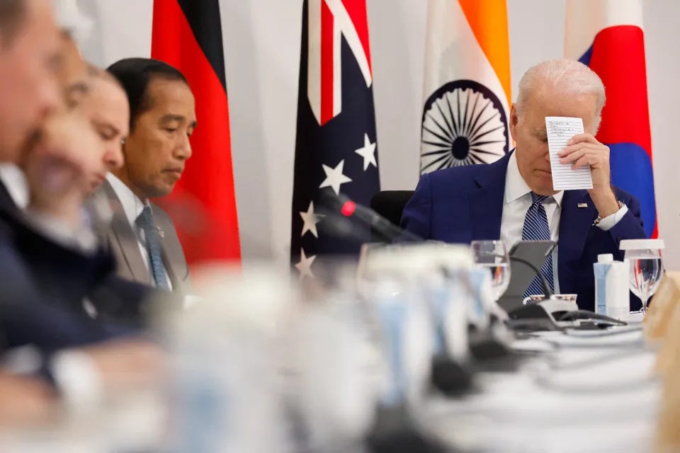  U.S. President Joe Biden and Indonesia&#39;s President Joko Widodo attend a Partnership for Global Infrastructure and Investment event during the G7 summit, at the Grand Prince Hotel in Hiroshima, Japan, May 20, 2023. REUTERS/Jonathan Ernst