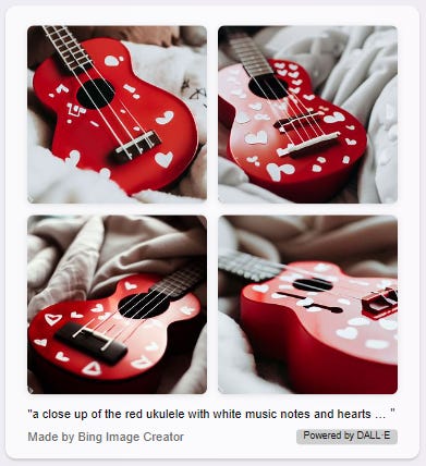 Close-up shots of the red ukulele