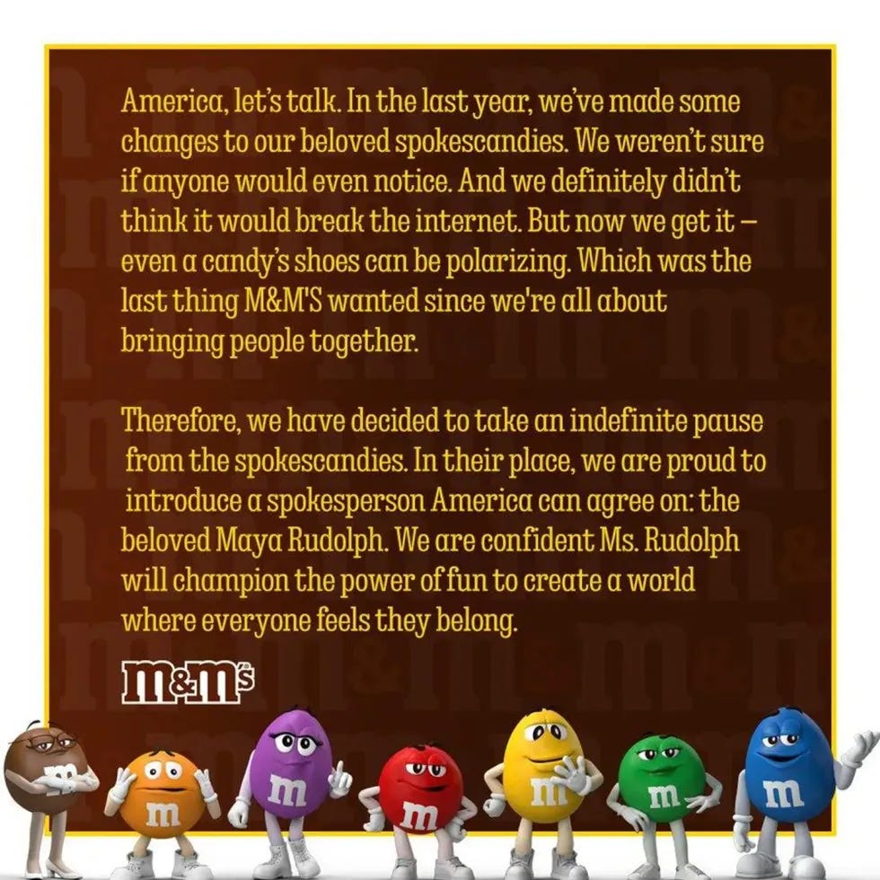 M&Ms admit defeat, say their new spokesperson will be Maya Rudolph, because girl M&Ms too "polarizing." 