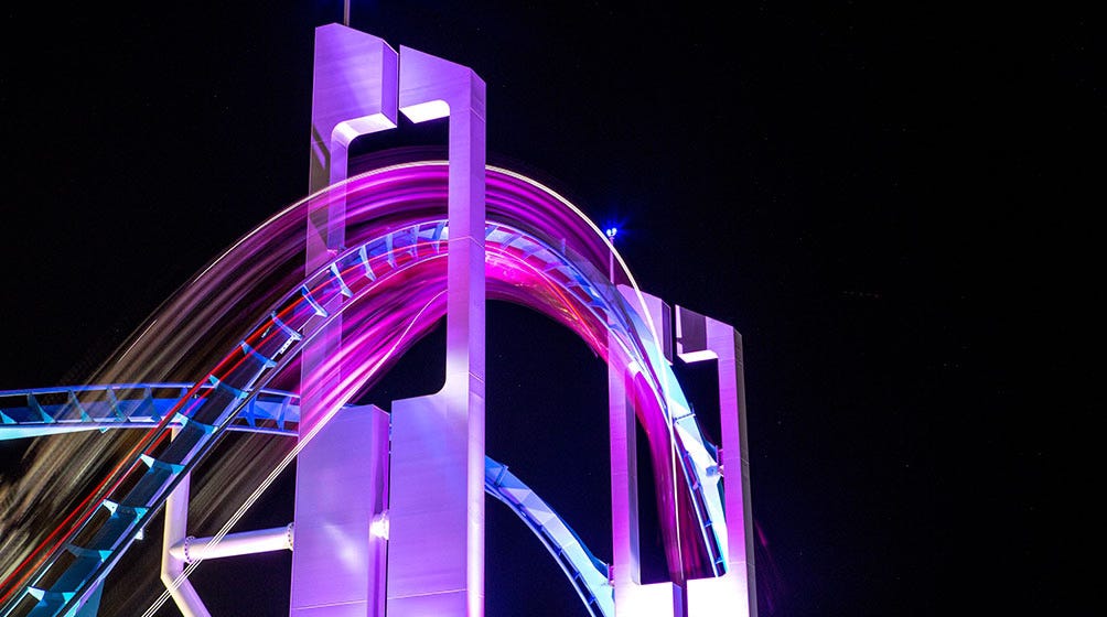 Cedar Point coaster at night