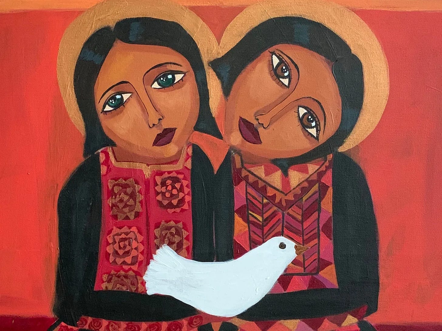 Two Gazan Girls Dreaming of Peace, a 2020 work by Malak Mattar. 