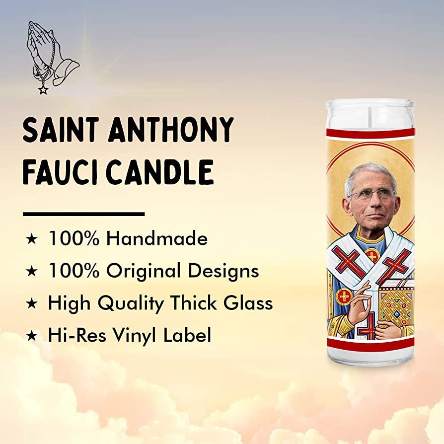 Fauci Celebrity Prayer Candle - Doctor Fauci Funny Saint Candle - 8 inch  Glass Prayer Votive - 100% Handmade in USA - Funny Celebrity Novelty Gift