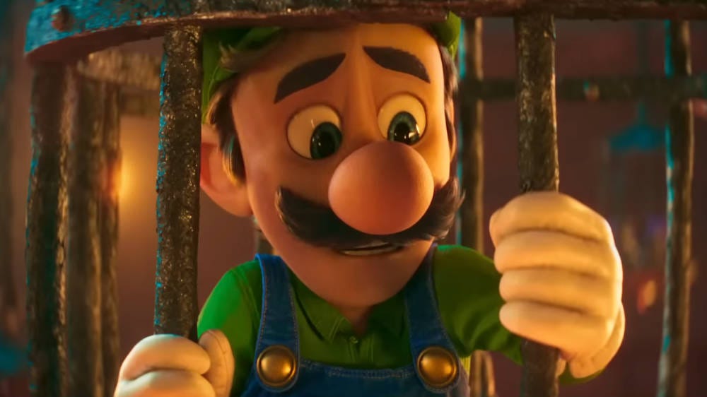 Luigi trapped in cage in the Super Mario movie
