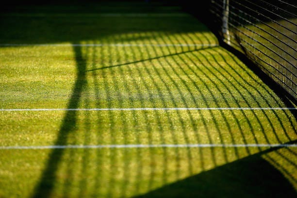 Detailed view as the sun sets on a grass court during day three of the 2017 Aegon Championships at Queens Club on June 21, 2017 in London, England.