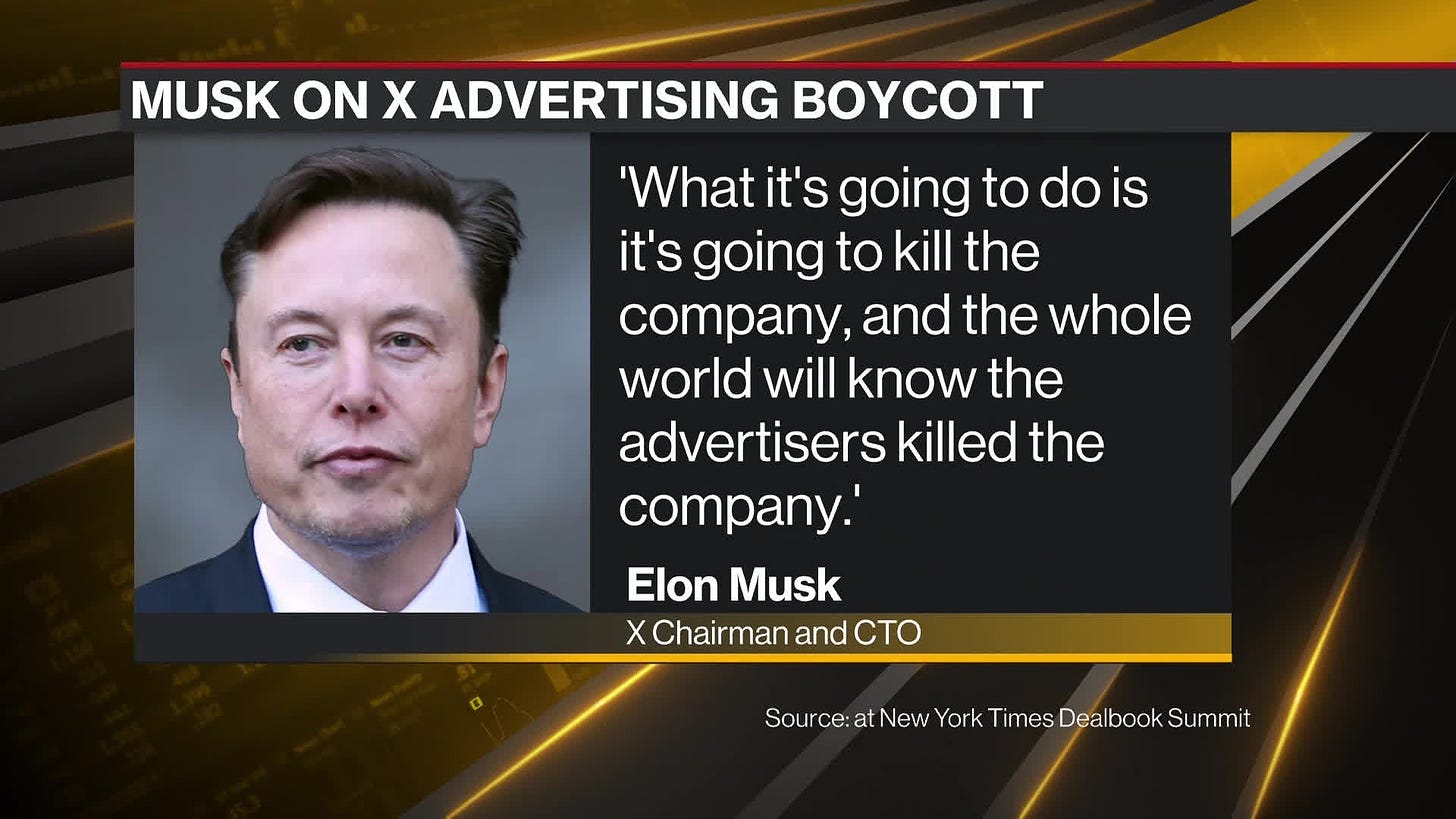 Watch Musk Says Advertiser Boycott May Kill X - Bloomberg