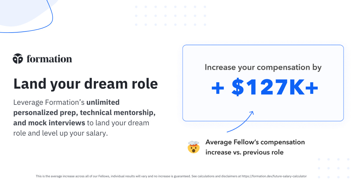 Land your dream job through mentorship and personalized prep. The average compensation increase is $127k+