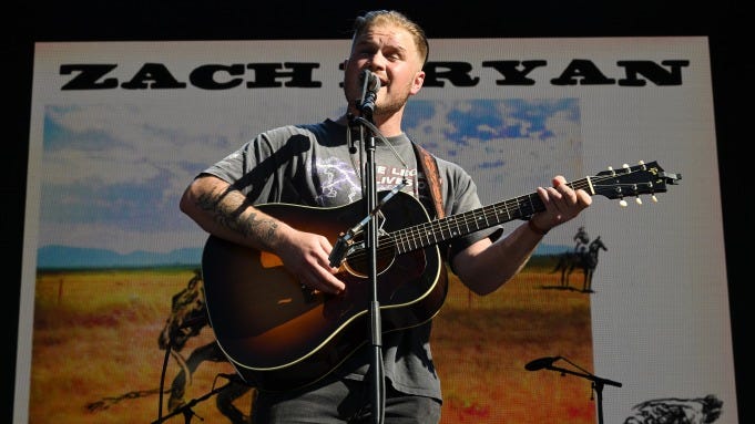 Zach Bryan performs onstage during Palomino Festival held at Brookside at the Rose Bowl on July 9, 2022 in Pasadena, California.