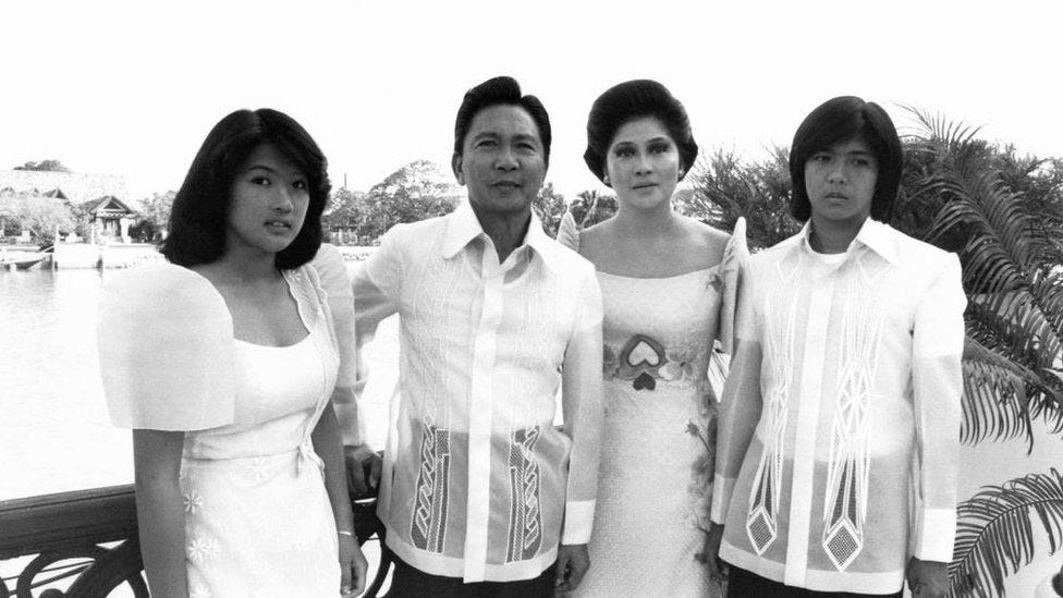 The family of the late President Marcos pictured in Manila in 1977.