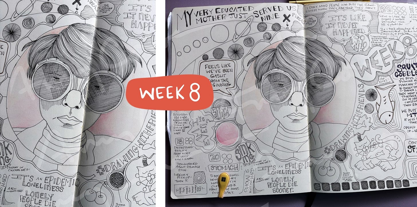 Illustrated journal pages for week 8