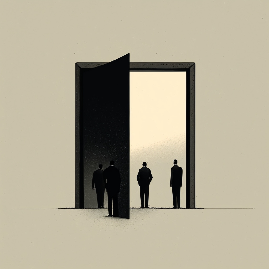 open door decision council, 1970's minimalist illustration