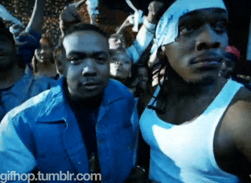 GIF of Timbaland and Petey Pablo in the Raise Up music video