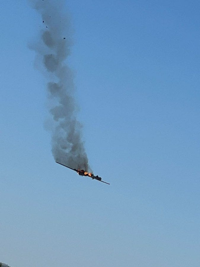 Israeli Hermes 900 drone in freefall after it was intercepted by the Islamic Resistance in Lebanon - Hezbollah, in Deir Kifa, southern Lebanon, June 1, 2024 (Social media)