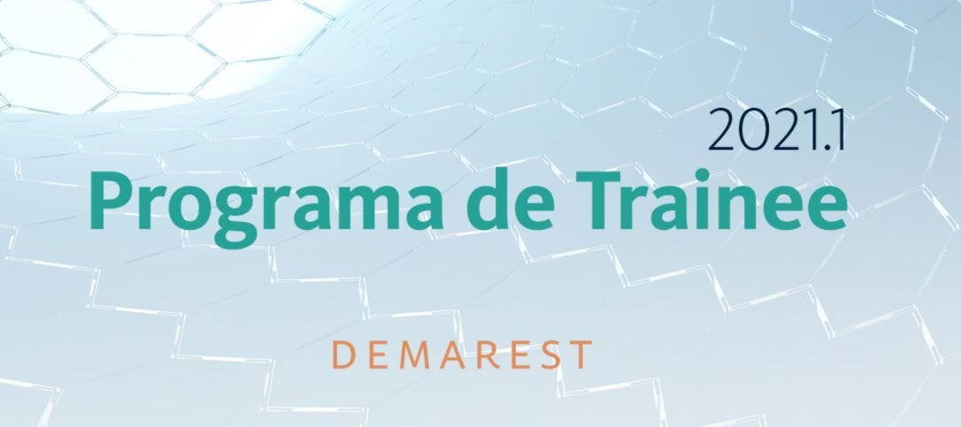 Programa de Trainee Demarest 2021.1. Texto em fundo de formas geométricas em formato de colmeia.