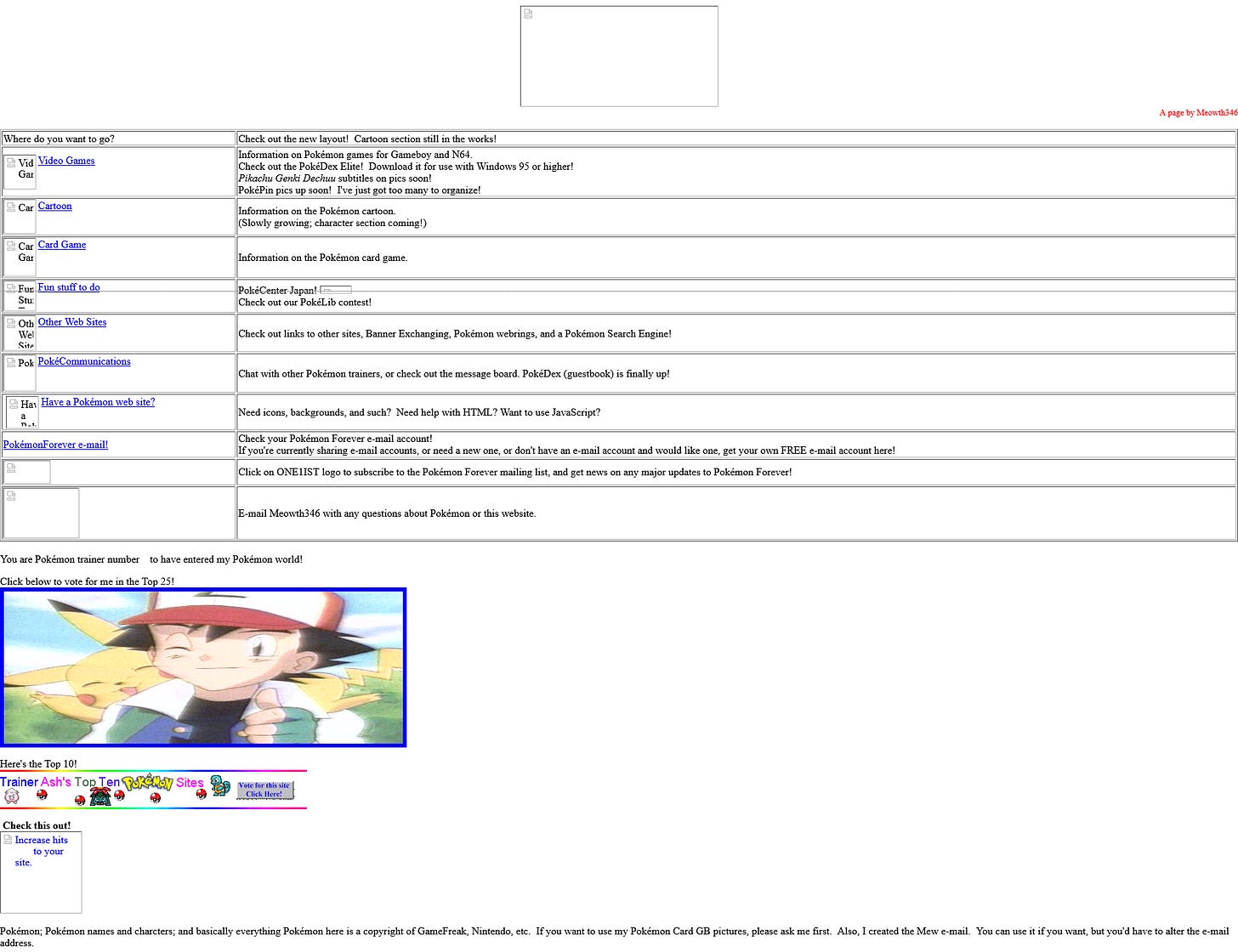 What remains of a very early version of Pokémon Forever’s layout from April 1999
