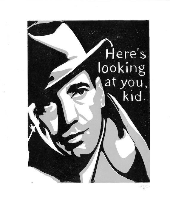LINOCUT PRINT Humphrey Bogart Casablanca Quote by WordsIGiveBy