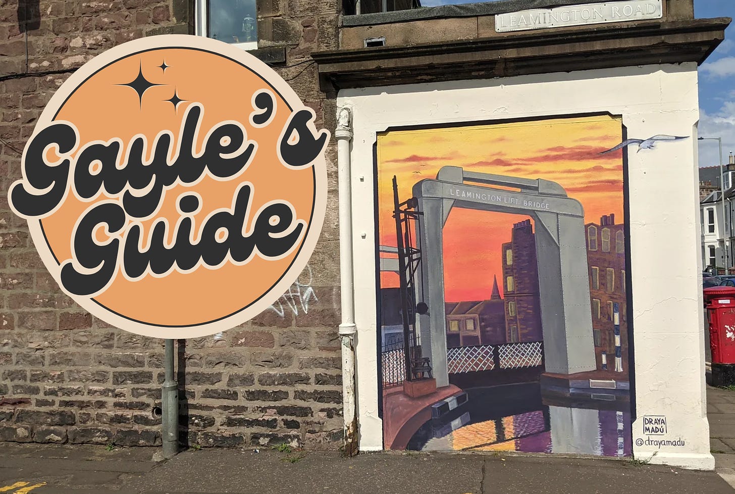 mural of Leamington Lift Bridge with Gayle's Guide logo