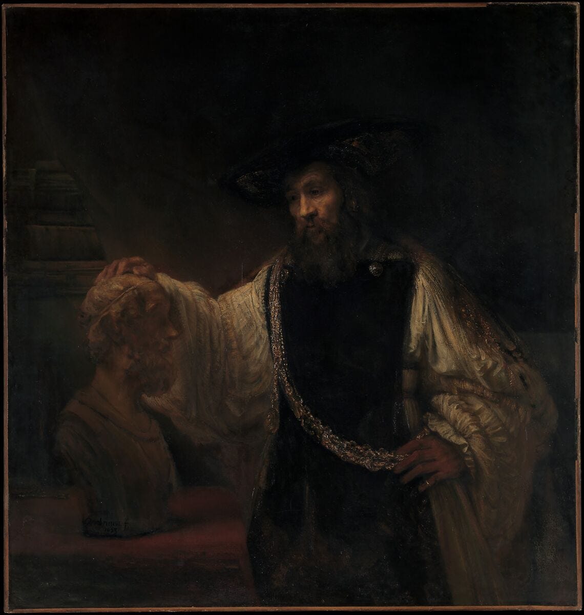 Aristotle with a Bust of Homer, Rembrandt (Rembrandt van Rijn) (Dutch, Leiden 1606–1669 Amsterdam), Oil on canvas 