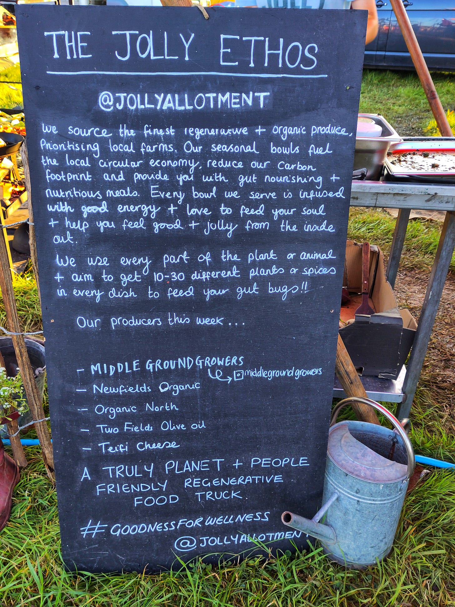 chalkboard info; jolly allotment; organic produce