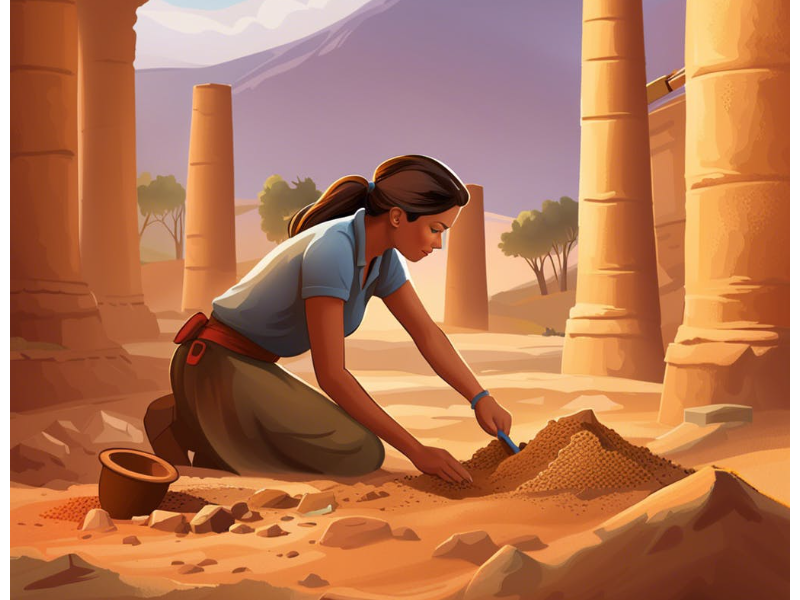 Woman digging into the past, looking for hidden things