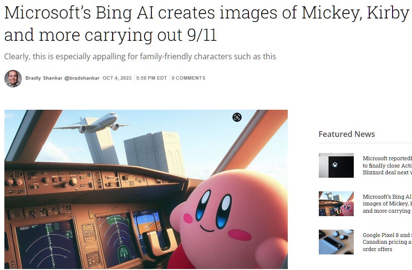 Microsoft’s Bing AI creates images of Mickey, Kirby and more carrying out 9/11
