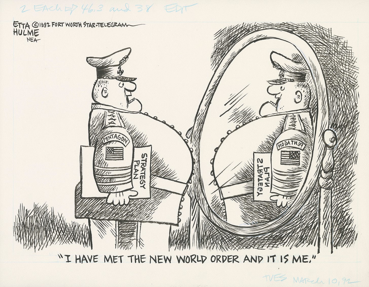 I have met the new world order and it is me" | Etta Hulme Cartoon Archive