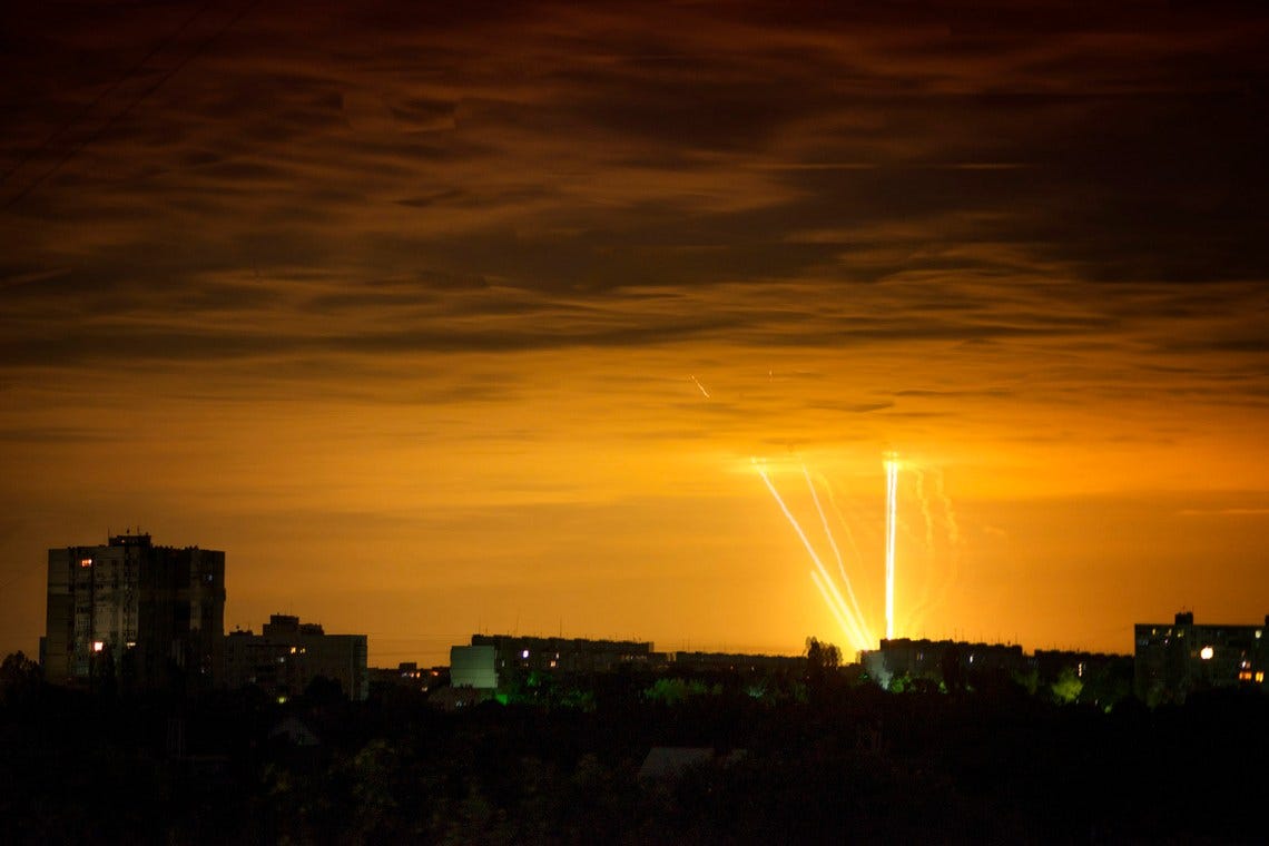 Missiles being launched from Belgorod, Russia, as seen from northeast Kharkiv, Ukraine