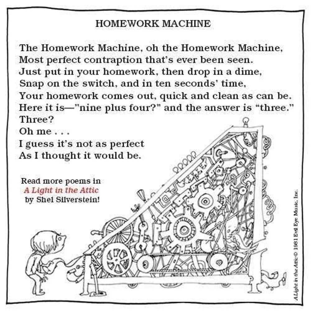 Shel Silverstein's "Homework Machine"--text appears below image