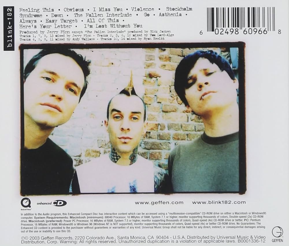 O verso do encarte do CD homônimo do blink-182 lançado em 2003.