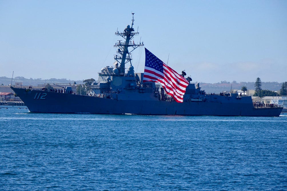 Navy Destroyer Pulled Into San Diego Flying a Colossal American Flag
