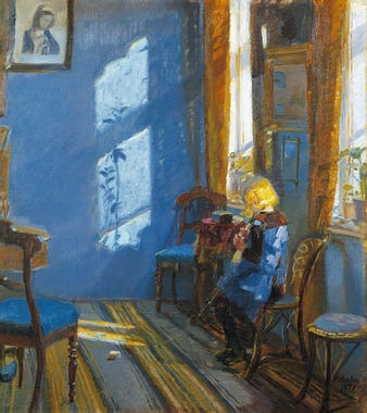 Sunlight in the blue room by Anna Ancher: Fine art print