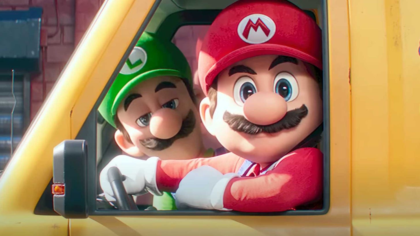 Mario and Luigi in a yellow van