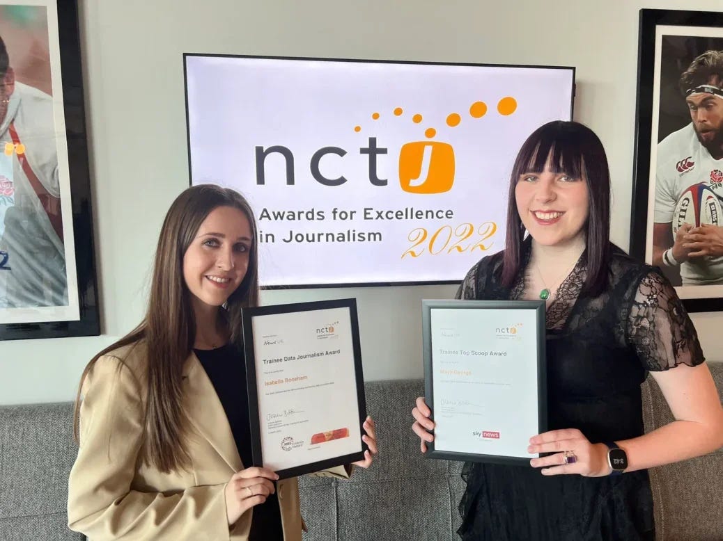 Highbury students Isabella Boneham and Maya George with their NCTJ awards for excellence in 2023