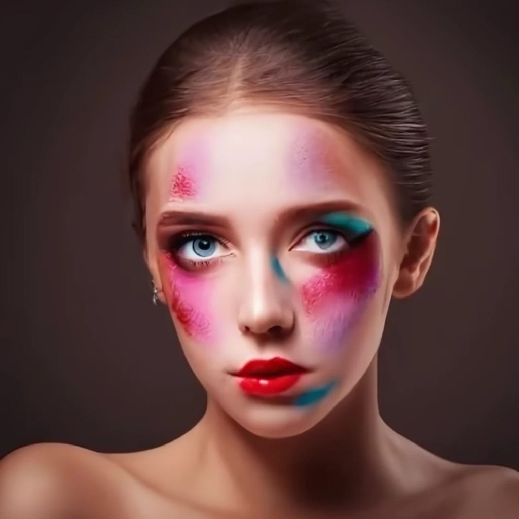beautiful girl with make up smeared all over face