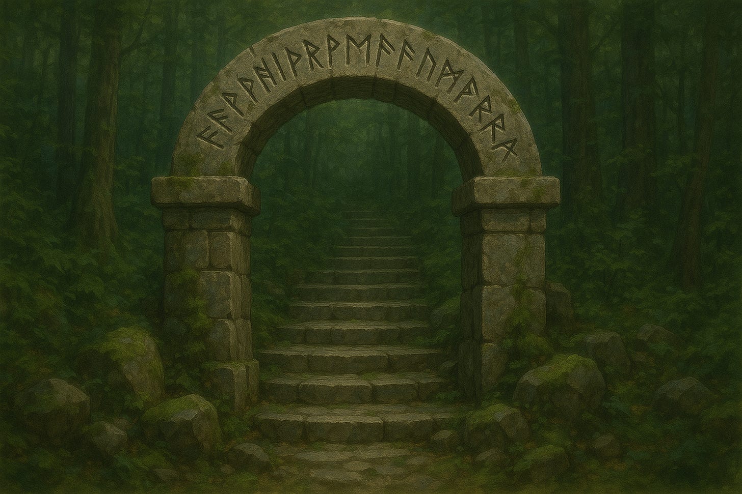 Stone steps leading through a stone arch
