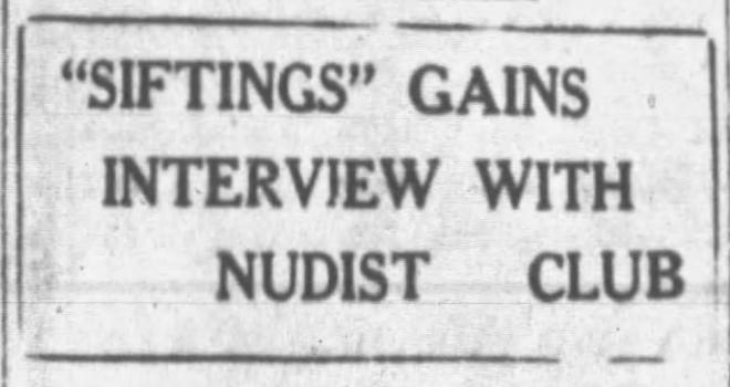 "Siftings Gains Interview with Nudist Club." Vidette-Messenger of Porter County (Valparaiso, Indiana), Page 4.