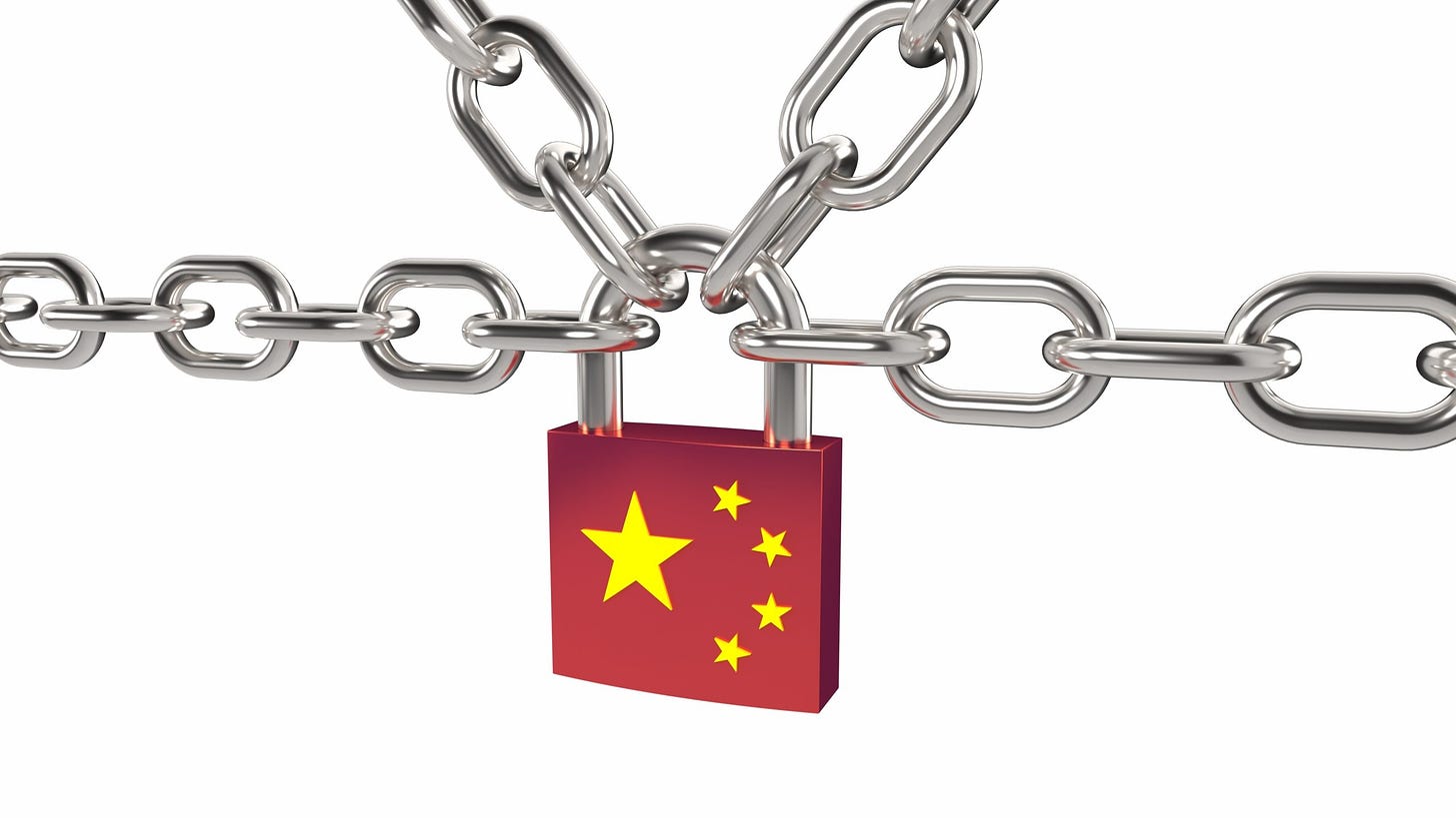 China,Flag,On,Padlock,With,Chains,3d,Illustration