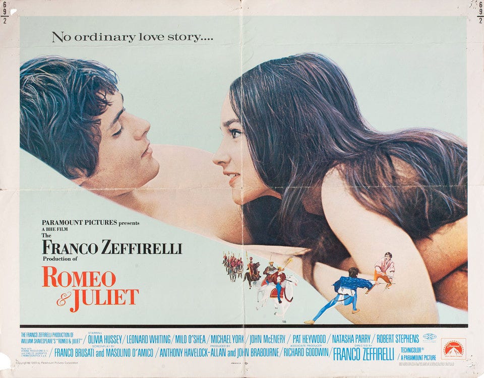 Romeo and Juliet Original 1968 U.S. Half Sheet Movie Poster - Posteritati  Movie Poster Gallery