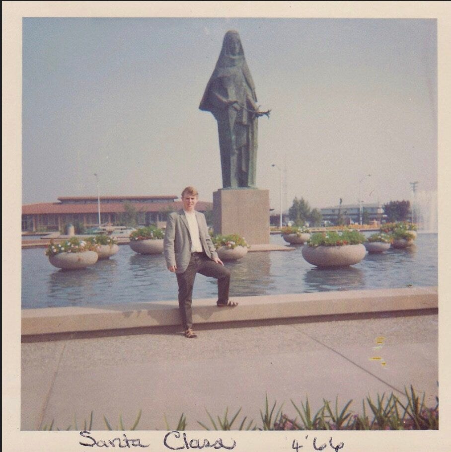 In this 1966 snapshot, the statue was surrounded by water and potted flowers.