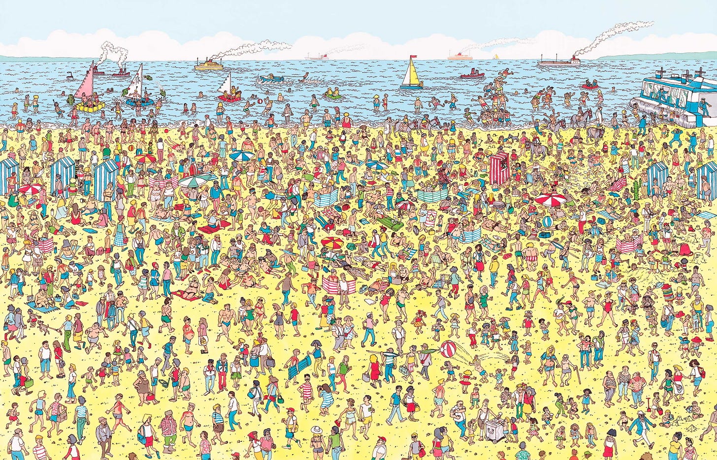 High-definition image of Where's Waldo on the beach