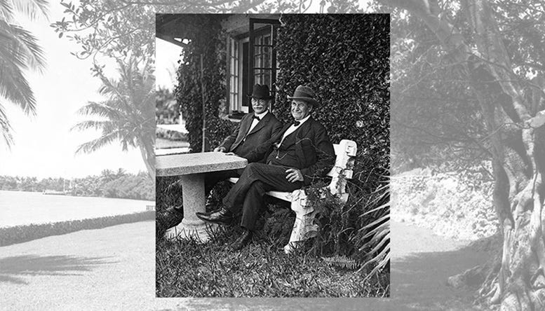 William Jennings Bryan (right), seated with his brother Charles (left), in the back yard of Villa Serena in the Brickell neighborhood.